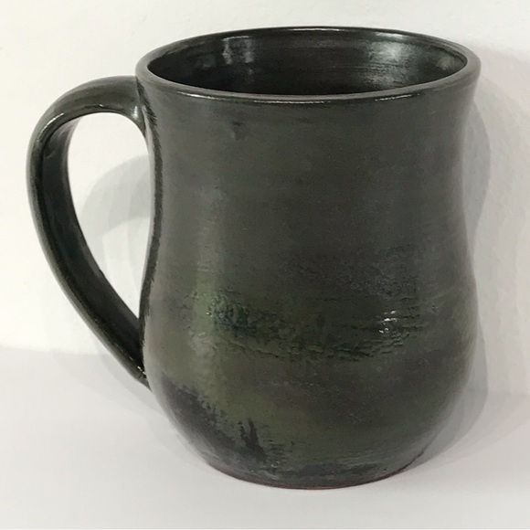 Vintage Artist Signed Red Clay Studio Art Pottery Coffee Cup Mug Green Matte - Picture 1 of 16